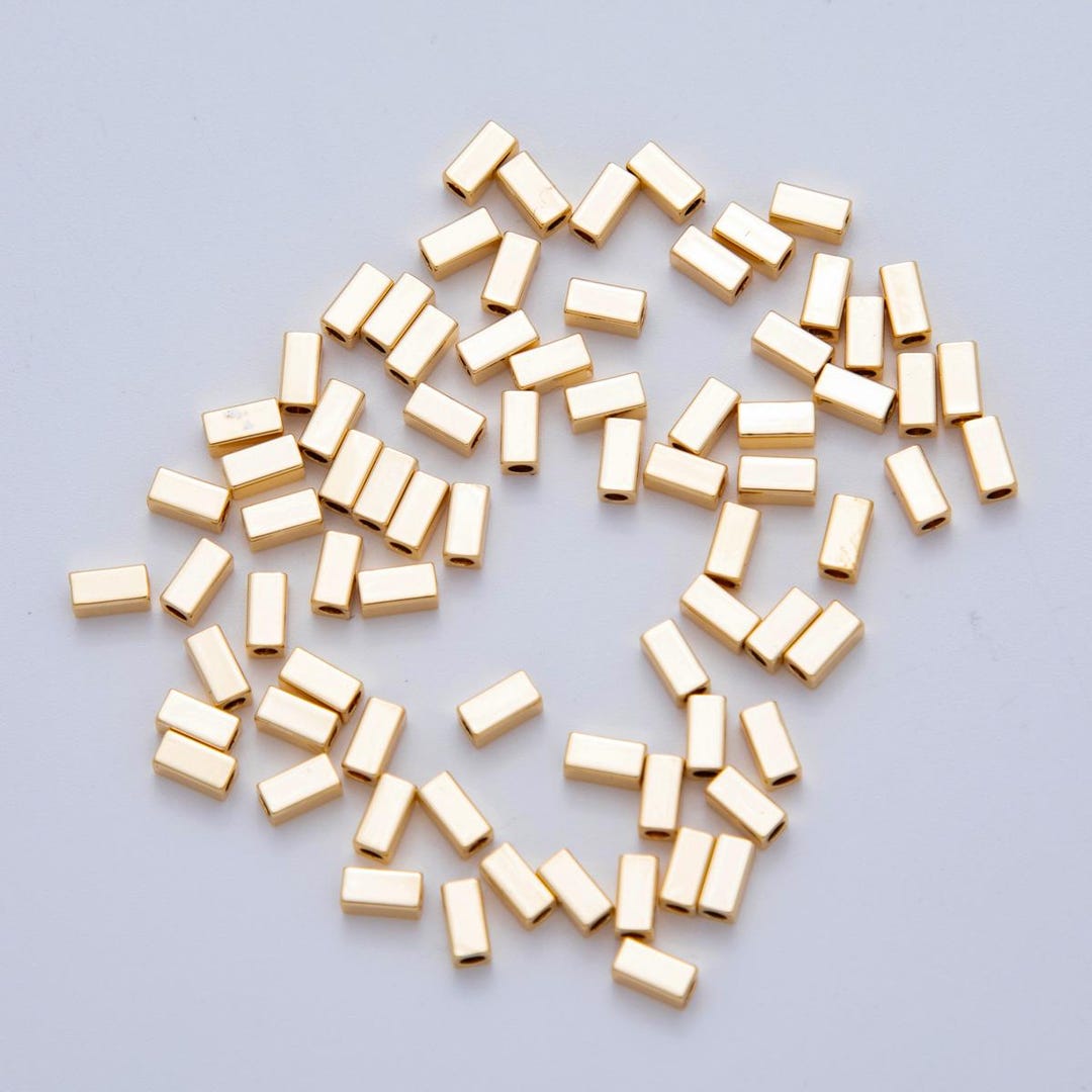 18K Gold Filled 2.5mm Thin Rectangular Bead Spacer Set by 10 Pieces ...