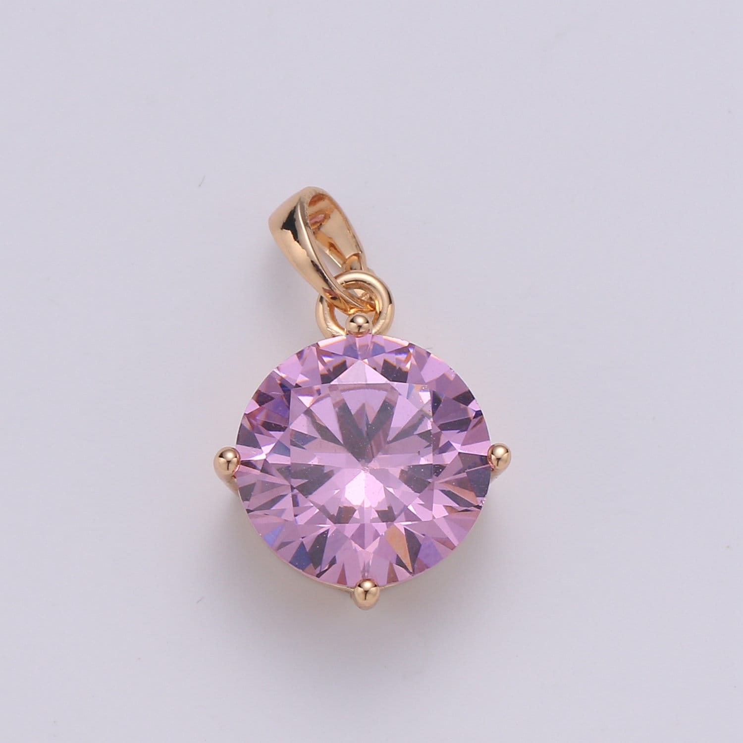 Amethyst Pink Cubic Zirconia Charm 18K Gold Round Charm Solitaire CZ Charm Necklace Bracelet Earrings Jewelry Making Supply CP1531