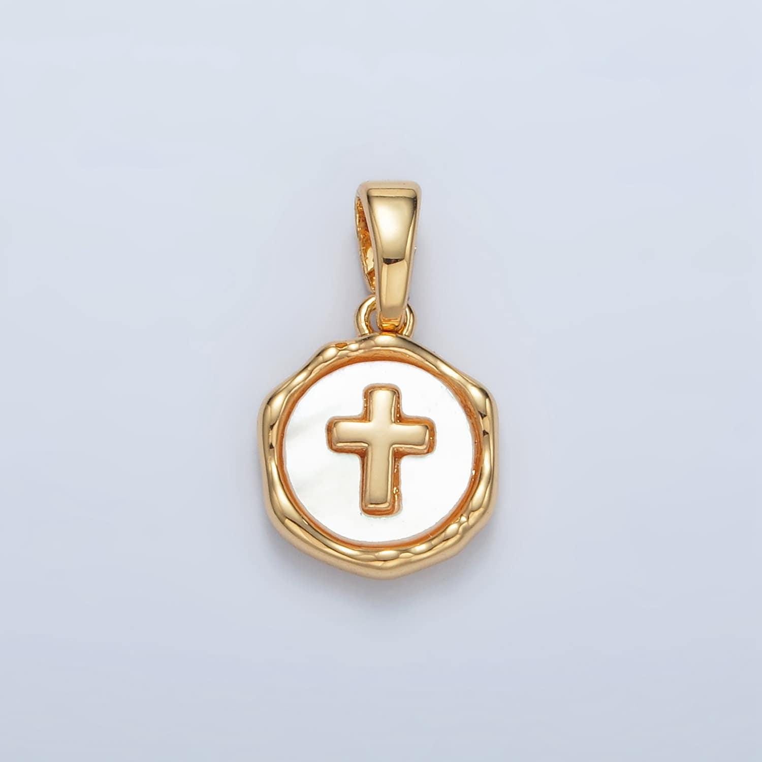 24k Gold Filled Religious Cross Shell Pearl Pendant in Silver & Gold ...