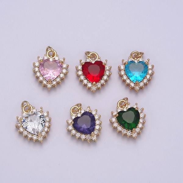 Dainty Cz Crystal Heart Shape Charm Pendant, Cubic Zirconia Crystal Heart Shape Jewelry Pendant Charm Wholesale N-289 - N-294