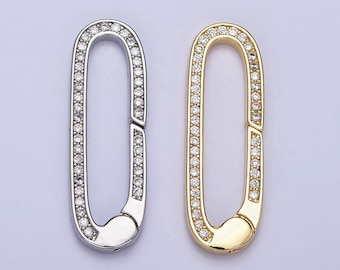 16K Gold Filled 27.3mm Oblong Micro Paved CZ Spring Gate Jewelry Supply in Gold & Silver | Z032 Z392