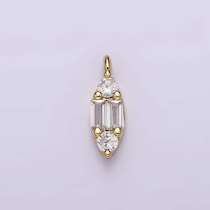 Mini oval charm 16k gold filled double baguette micro paved eye charm for bracelet necklace component | n969