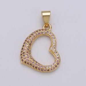 1 breloque pendentif coeur en or 24 carats micro pavé cz, breloque pendentif coeur ouvert micro pavé cz, pendentif, pour bijoux à bricoler soi-même