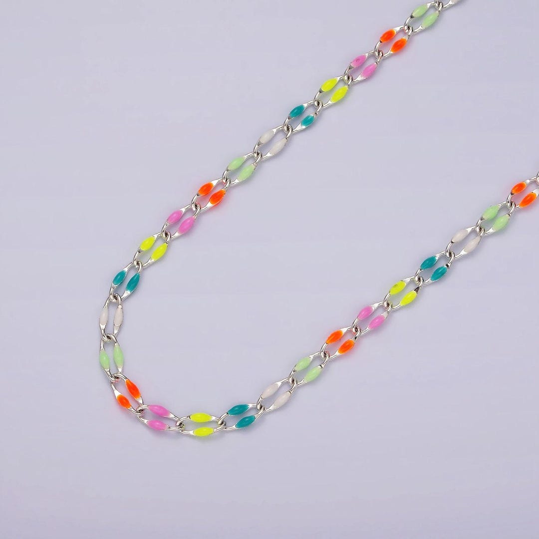 Silver Rainbow Multi Color Cable Chain(pink, Yellow, Light Blue, Clear ...