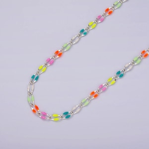 Silver rainbow multi color cable chain(pink, yellow, light blue, clear, light green, orange) enamel chain for jewelry making supply