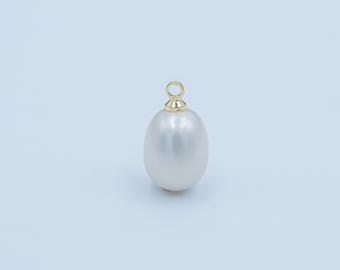 24k Gold Filled 14x8.6mm White pearl oval drop pendant for Minimalist Jewelry Making Supply | P-1650