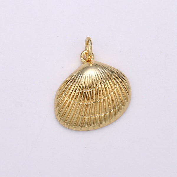 Scallop 24K Gold  Charm, Golden Shell Pendant Charm, Beach, Nature, Coral Sea Shell  Charm, Charm For DIY Jewelry,CHGF-1818