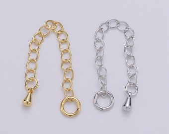 1pack (8) or (10) Gold  Extender with Pendulum Charm,Cuban link  Extender Chain is 3.1mmx2.5 inches, open link unsoldered L-127, L-128