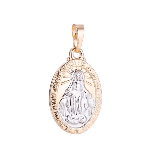 18k Or Rempli Mère Vierge Marie, Sainte Divine Saint Priez pour nous Collier Pendentif Perle Bails Résultats pour la fabrication de bijoux H-607