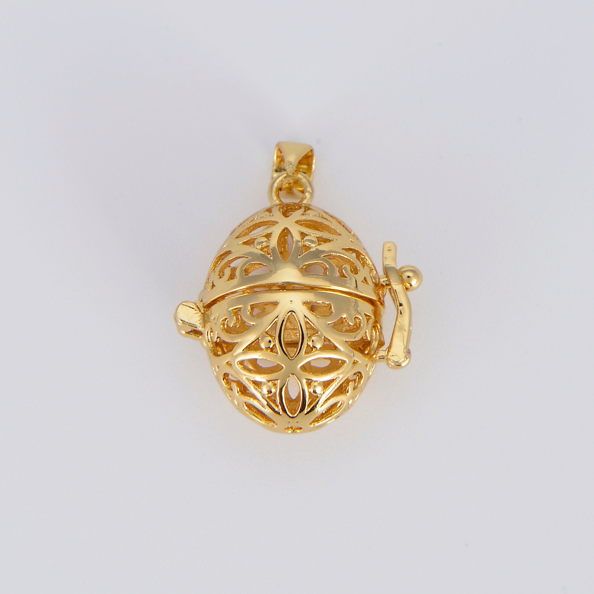 Healing Stone Cage Locket Pendant Gold 