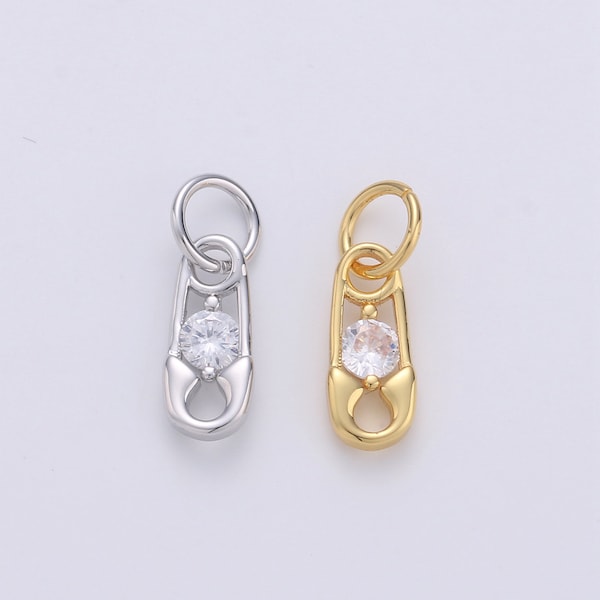 Mini Safety Pin Charm in 24K Gold  for Bracelet Earring Necklace Charm