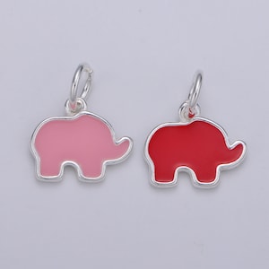 S925 Sterling Silver Elephant Charm, Small Pendant, Dainty Baby Elephant, Enamel Pendant for Necklace Bracelet Earring Component