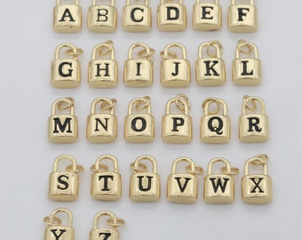 Dainty Gold Filled Padlock Letter Charms Letter Initial lock Pendant Personalized Charm for Bracelet Necklace Earring Supply, A-822-A