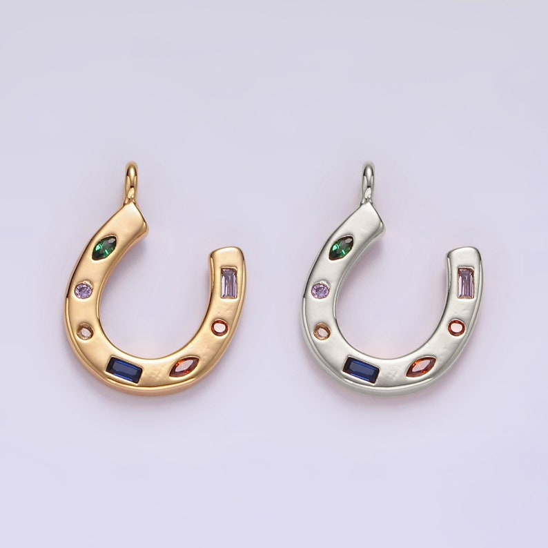 14K Gold Filled CZ Multicolor Dotted Lucky Horseshoe Charm AC819 image 2