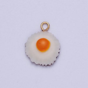 Breakfast Sunny Side Up Egg Pendant, 24K Gold Plated Enamel Food Egg Charm | X-732