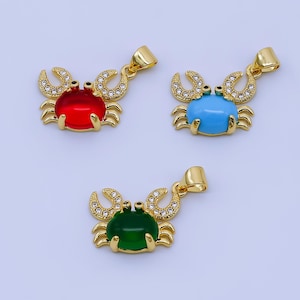 Dainty Red Crab Charms 24K Gold Filled CZ Crabby Pendant Sea Life Beach Charm Bracelet Necklace for DIY Jewelry Making Supply AH-531