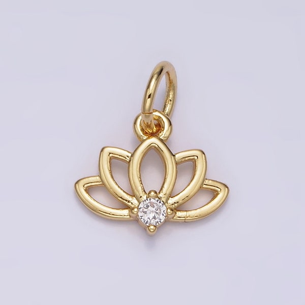 Dainty Lotus Flower 16K Gold Filled Charm Tiny Cz Yoga/ Zen/ Meditation Symbol Jewelry Bracelet Earring Necklace N-977