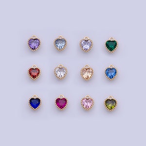 Dainty Gold Multicolor CZ Heart Pendant, 24K Gold Plated 12 Colors Micro Paved CZ Tiny Love Heart Charm
