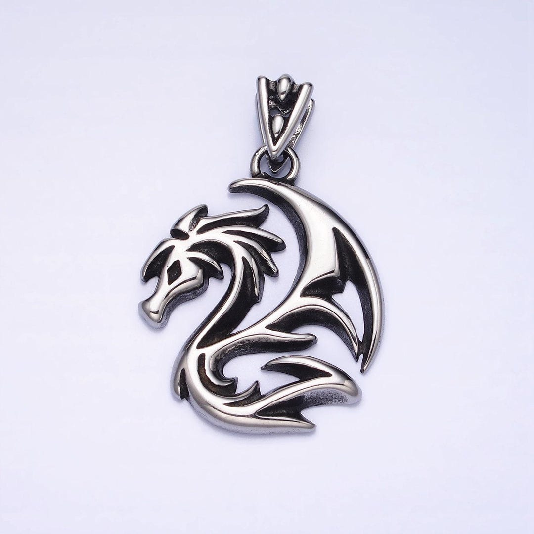 Pendentif Homme Dragon Acier Inoxydable DonDon Avec Pierre Blanche - Cadeau Anniversaire