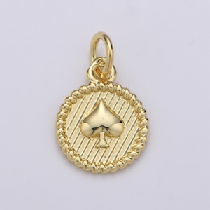 1pc Spades in Round Coin 24K Gold   Charm, Spades Monogram Pendant Charm,  Charm,For DIY Jewelry,Gold Color, CHGF-1941