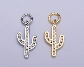 Dainty Gold Cactus Pendant | Gold Cactus Charm | Gold Cactus Necklace Bracelet Earring Charm for DIY Jewelry Supply Wholesale Jewelry AC014
