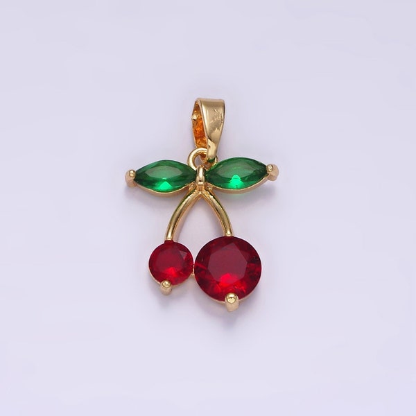 Mini CZ Ruby Red Zirconia Cherry Charm, Emerald Cubic Necklace Charm, Cherries 14K  gold Filled Pendant , Jewelry for Bracelet N1831