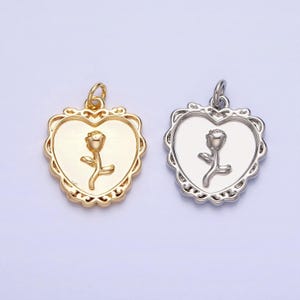 Mini gold rose charm in decorated heart frame for add on charm belle flower charm ac745