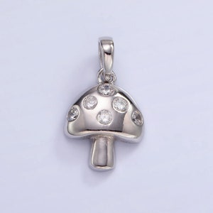 S925 Sterling Silver Mushroom Charm with Clear CZ Stone | SL-484