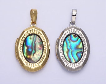 24K Gold Filled Abalone Oval Geometric Classics Halskette Medaillon in Gold & Silber | AA369 AA370