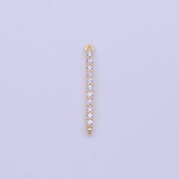 24K Gold Filled Mini Micro Paved Clear CZ Needle Line Bar Gold Charm | Y652