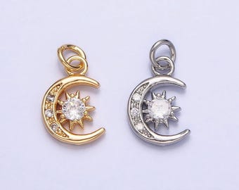 Mini moon charm, micro pave cz small crescent moon charms, dainty pave moon charm, dangle charms for jewelry supply ac1042