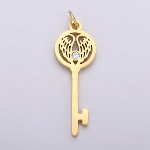 1pc Gold Key Pendant Charm, Dainty Wing Key Pendant Charm, Gold  Key Pendant, For DIY Jewelry Making Supply, E-695