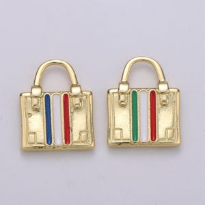 1x 14k Gold Koffer Charme, Gepäck Charme zierlicher Charme, Reise Charme Abenteuer Designer inspiriert Frankreich Italien Flagge Charme 1860