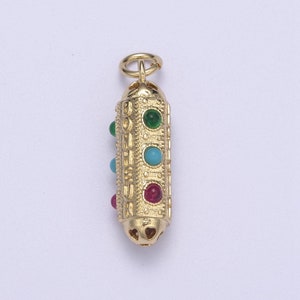 24k Gold Filled Amulet Pill Pendant with Encouraging Word " Courage, Protection, Bonheur " written N-306