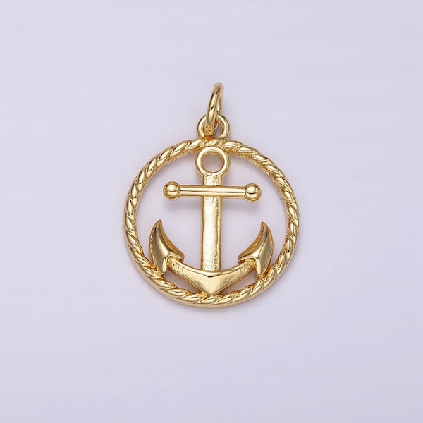 Sailor Themed Anchor Pendant Twisted Gold Coin Charm for Necklace Bracelet women AC909