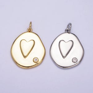 Gold heart imprint abstract circle medallion coin charm mother daughter sisters best friend necklace bracelet earring pendant