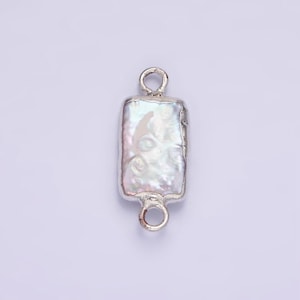Silver freshwater pearl rectangle pearl charm connectors for bracelet necklace link connector p-1621