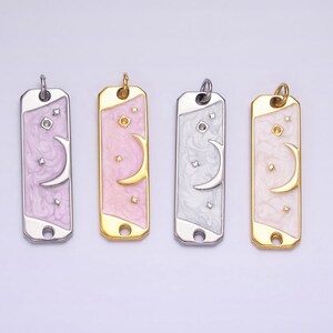 Roze Email Lange Maan Sky Charm Zilver Goud Ster Galaxy Earth Day Ketting Hanger AC577 AC578