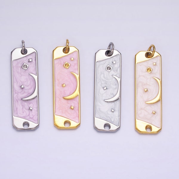 Pink Enamel Long Moon Sky Charm Silver Gold Star Galaxy Earth Day Necklace Pendant AC577 AC578