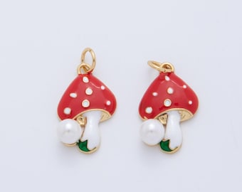 Pendentif champignon rouge perlé, émaillé 18 carats, pendentif champignon champignon, collier pour fabrication de bijoux à bricoler soi-même AF-406