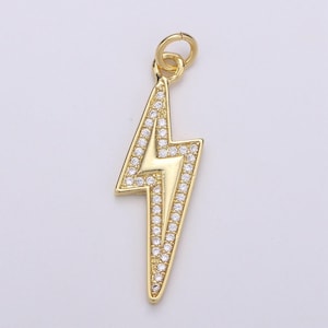 Lighting 24k gold  micro pave charm lightning bolt pendant, silver bolt, wizard charm, thunder pendant chgf-001865