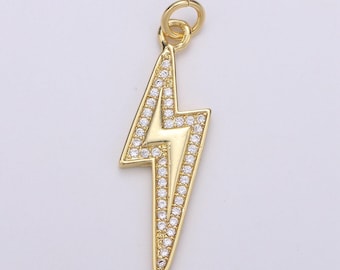 Lighting 24k gold micro pave charm lightning bolt pendant, silver bolt, wizard charm, thunder pendant chgf-001865