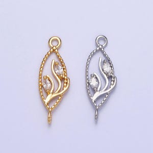 Mini gold flower charm connector for necklace earring bracelet component silver cz vine link connector y-867