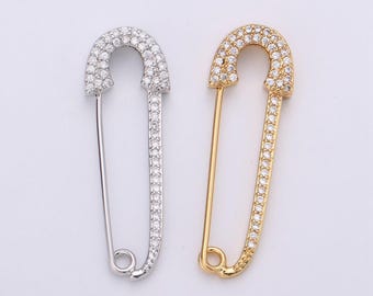 1x safety pin clasp gold filled cz diamond clear micro pave chain link connector for necklace charm holder k-492