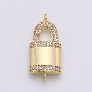 24k Gold  Padlock and Key CZ Micro Pave Charm Pendant Lock Charm Necklace for Statement Earring Necklace Component, F-444