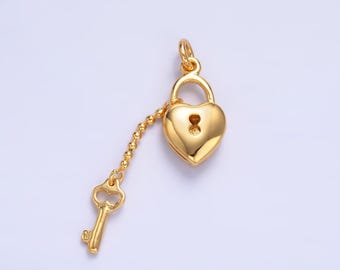 Mini Heart Lock Charms, Micro Pave Gold Padlock Charms, , Padlock Pendant, Lock Pendant, Padlock Necklace Bracelet Charm W402