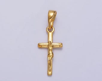 Dainty 24k gold filled cross pendant crucifix charm jesus on the cross for religious jewelry making catholic christian jewelry aa-021
