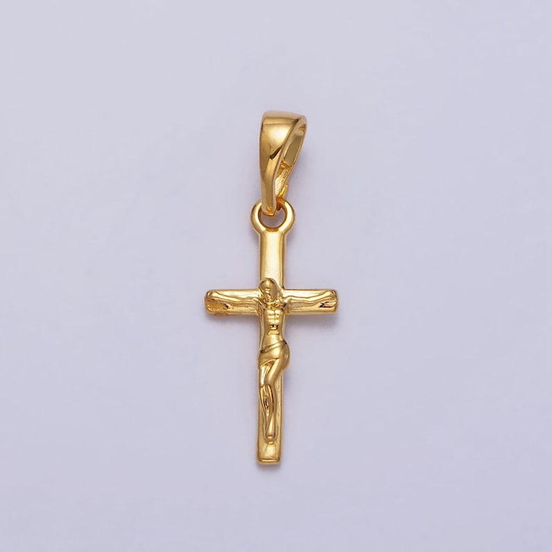 Dainty 24k gold filled cross pendant crucifix charm jesus on the cross for religious jewelry making catholic christian jewelry aa-021 image 1