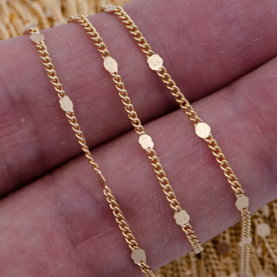 24K Gold Filled Unfinished Curb Chain by Yard Dainty 2mm Flat