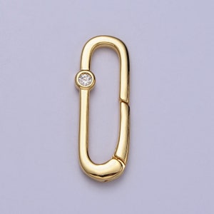 Dainty Gold Spring Gate Oval Ring Clasp, Push Gate Ring Cubic Zirconia Spring Push Clasp, Oval Lock Enhanced Clasp Z035